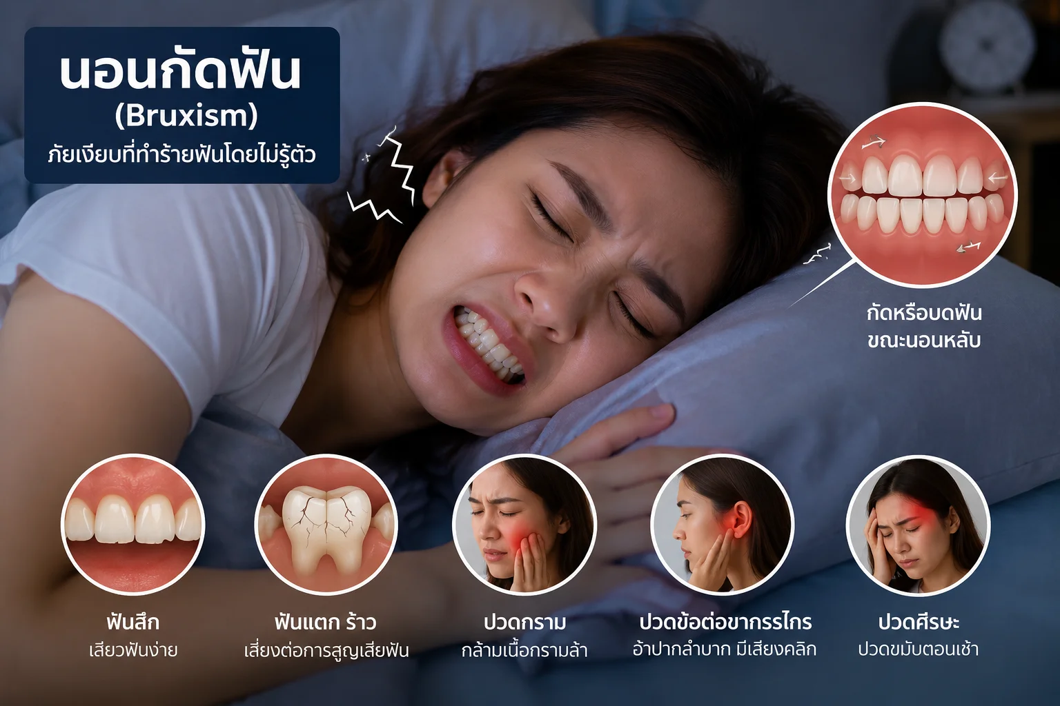 นอนกัดฟัน (Bruxism) อันตรายต่อฟันและวิธีป้องกันด้วยเฝือกสบฟัน